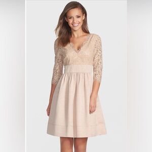 Eliza J Lace & Faille Dress- Beige